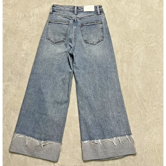 Pistola Lana Crop Wide Leg Cuff Snowcat Jeans 25P High Rise Raw Hem Petite - Picture 3 of 11